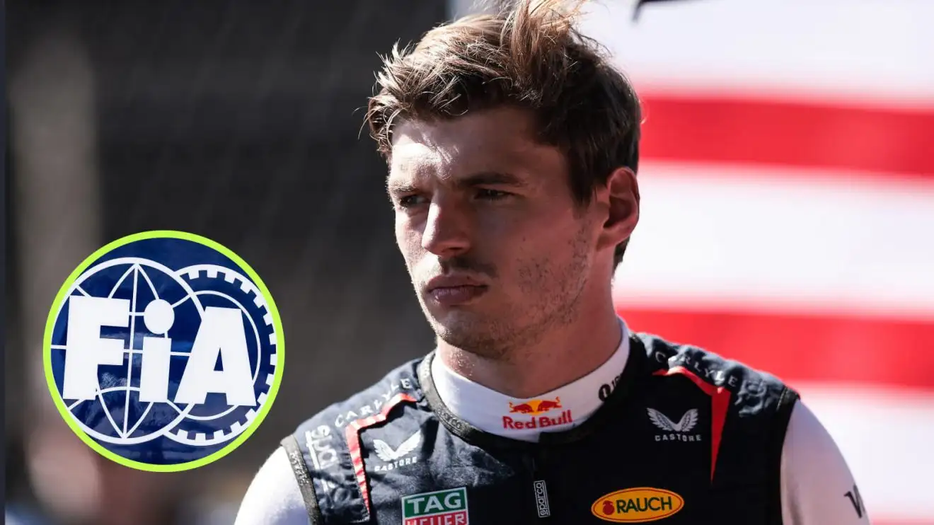 Max Verstappen serious, FIA logo