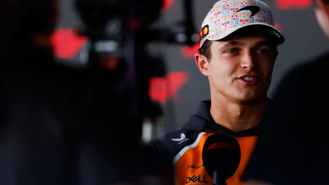 Lando Norris speaking with the media