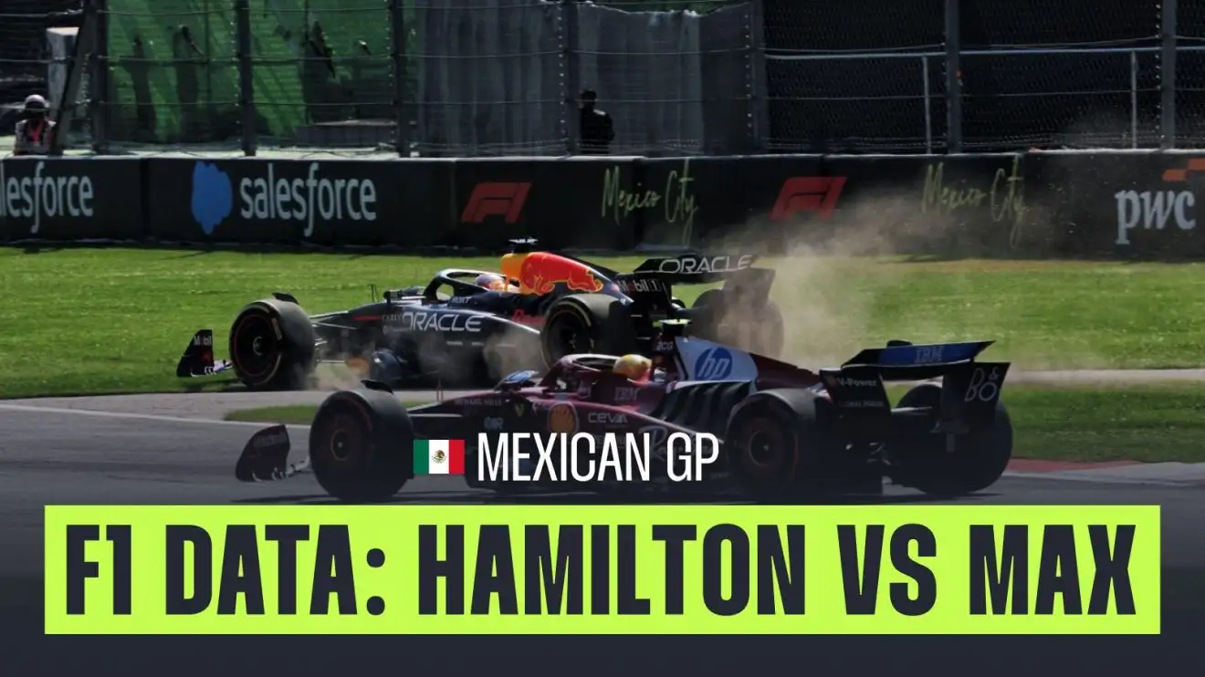 Max Verstappen and Lewis Hamilton in combat during the 2025 Mexico City Grand Prix
