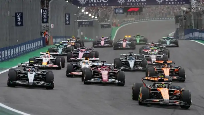 Lando Norris leads the start of the Brazilian Formula One Grand Prix at the Interlagos