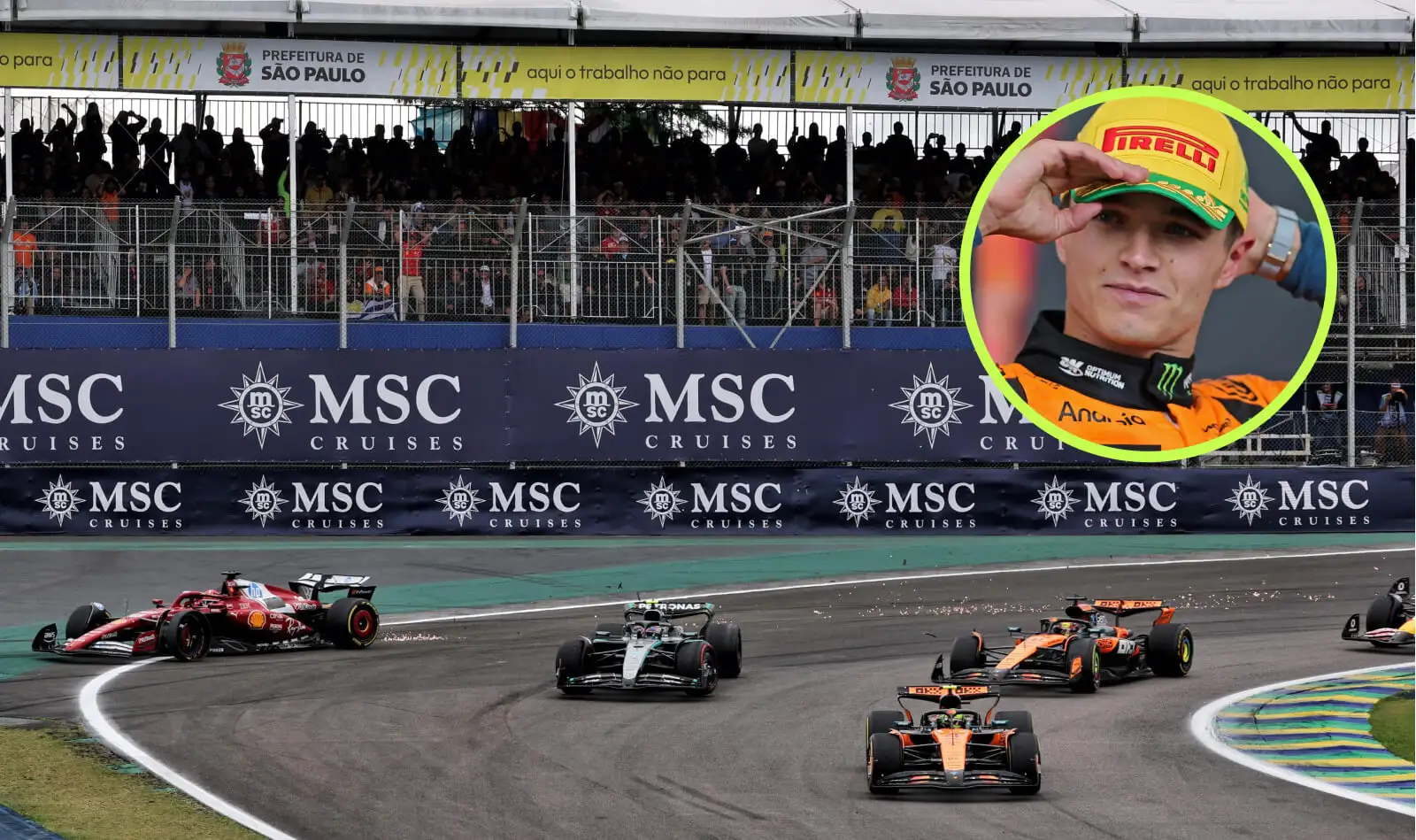 Lando Norris' eight-word reaction to Piastri's penalised collision at the Brazilian GP