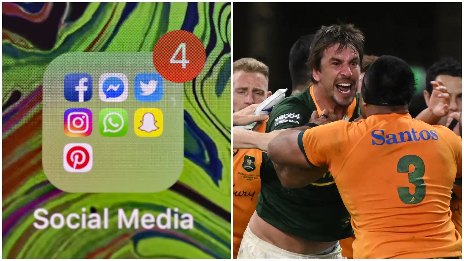 Sunday Social: Springbok Eben Etzebeth and Wallaby Allan Alaalatoa scuffle during their Test in Sydney.