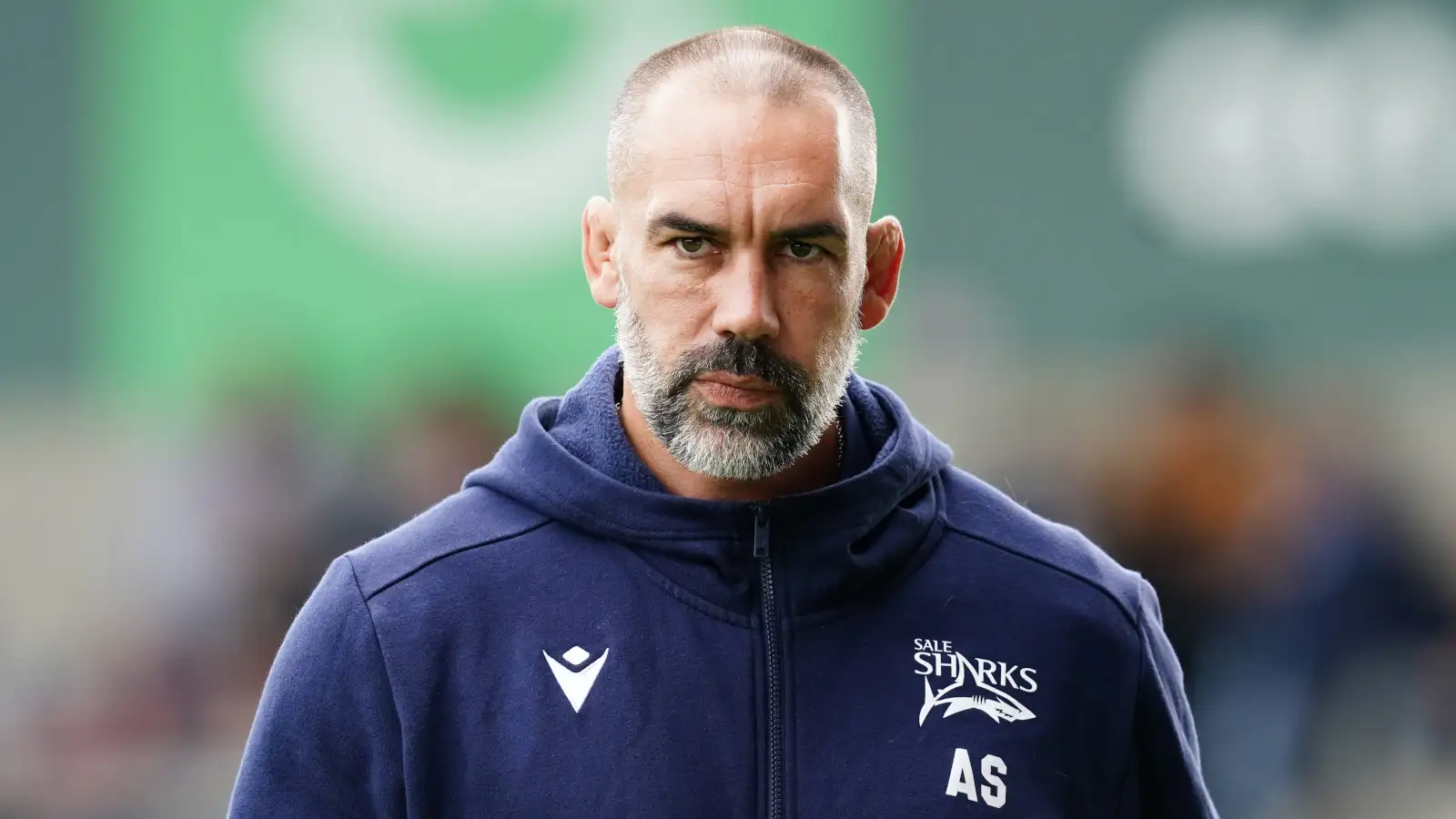 Sale Sharks boss Alex Sanderson looks on before a Premiership clash.