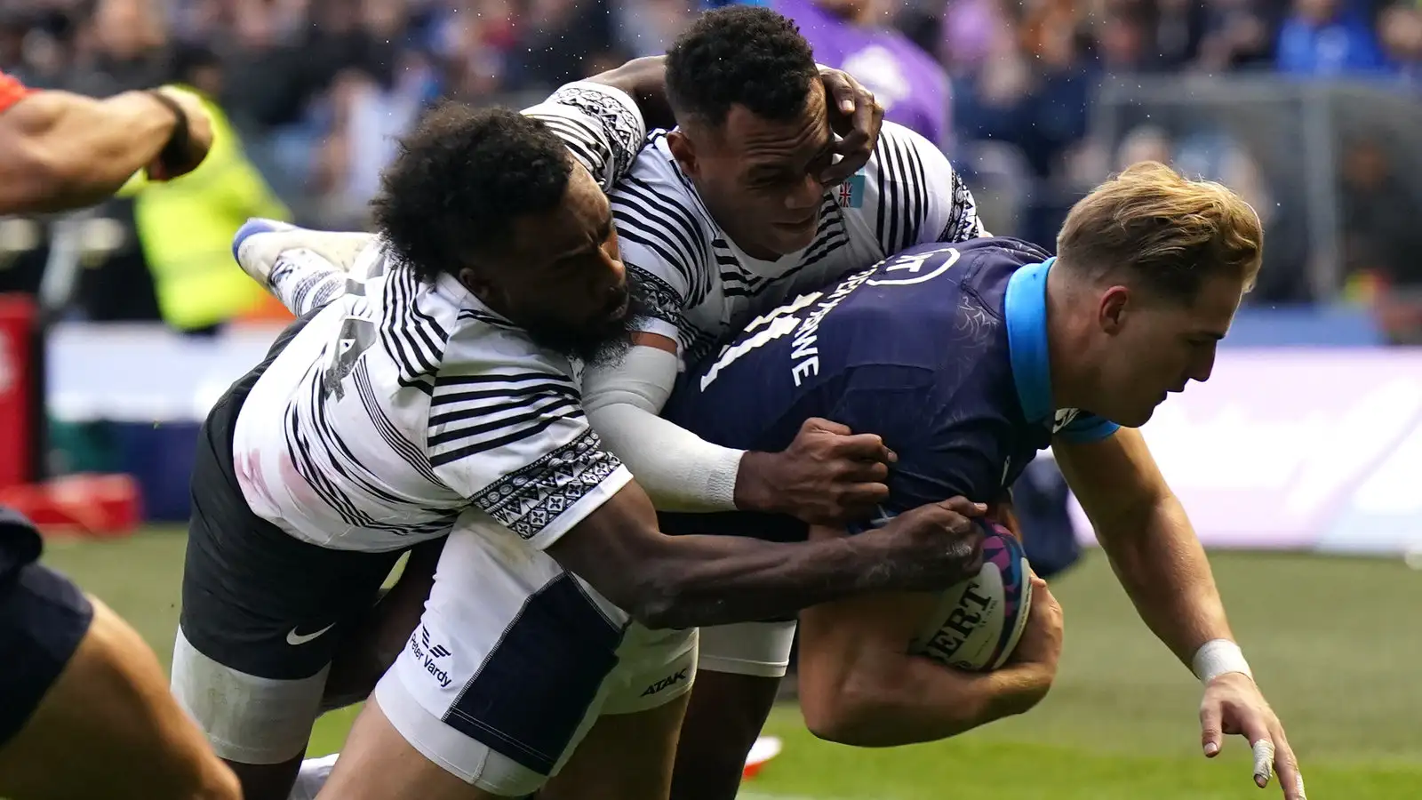 Scotland wing Duhan van der Merwe in action against Fiji.