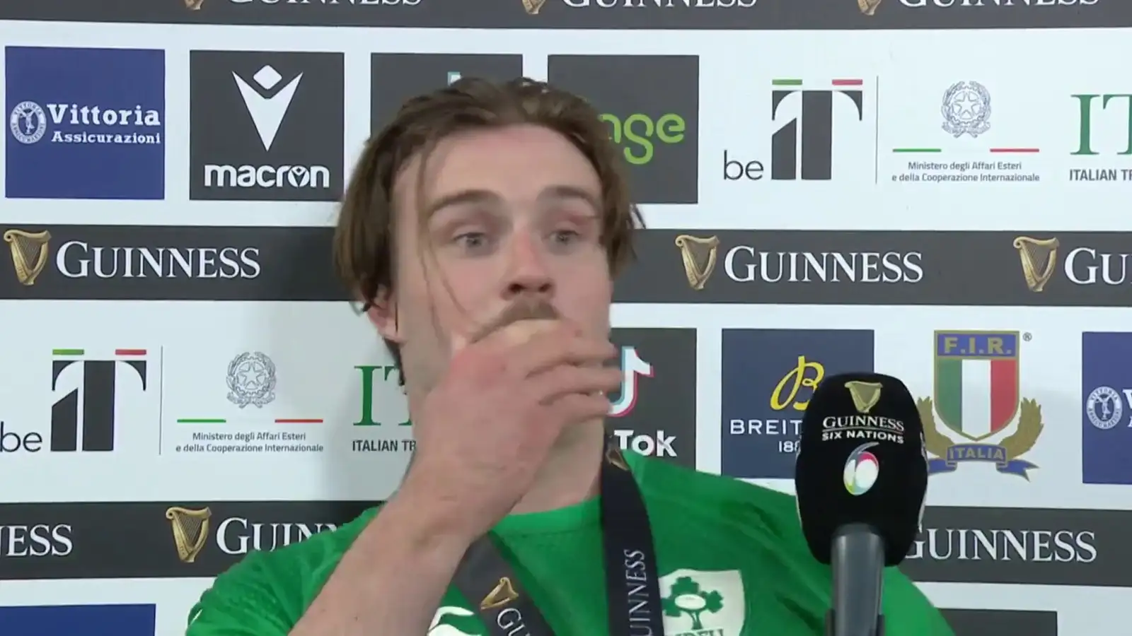 Ireland winger Mack Hansen left fans in stitches during his man-of-the-match interview after the Six Nations win over Italy.