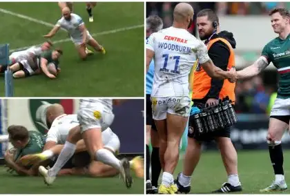 WATCH: Fans and players SHOCKED as Olly Woodburn receives second yellow card for bizarre penalty try incident
