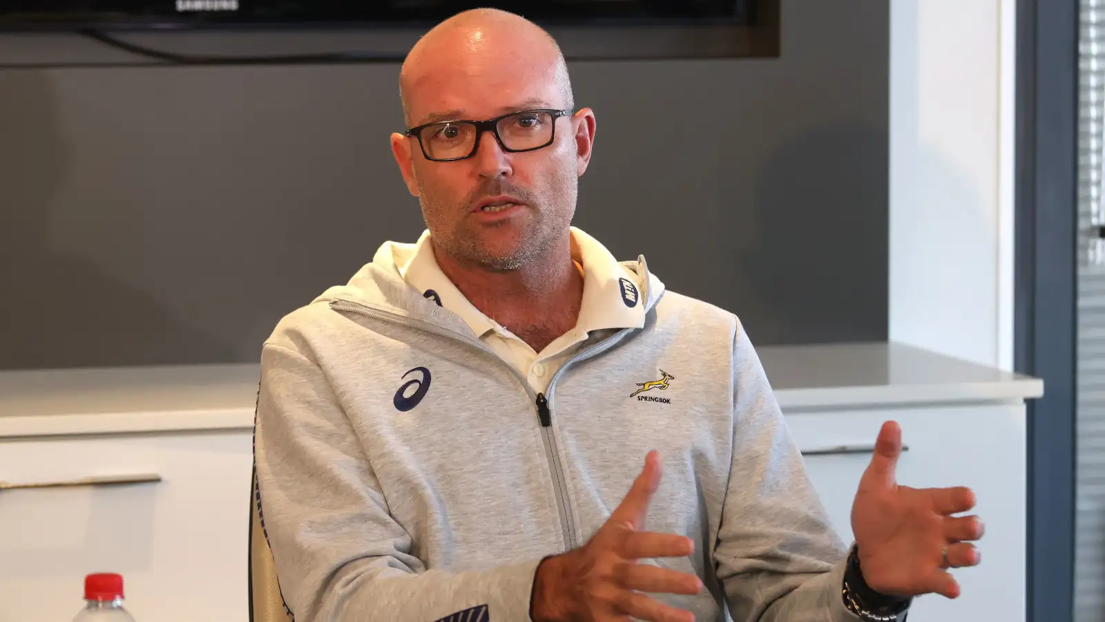 Former South Africa head coach Jacques Nienaber in press conference.