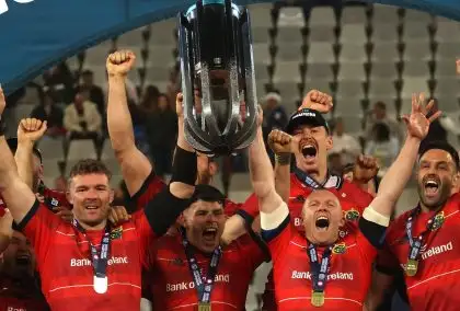 URC: Munster celebrate winning the United Rugby Championship during the United Rugby Championship 2022/23 Grand Final between Stormers and Munster held at Cape Town Stadium in Cape Town