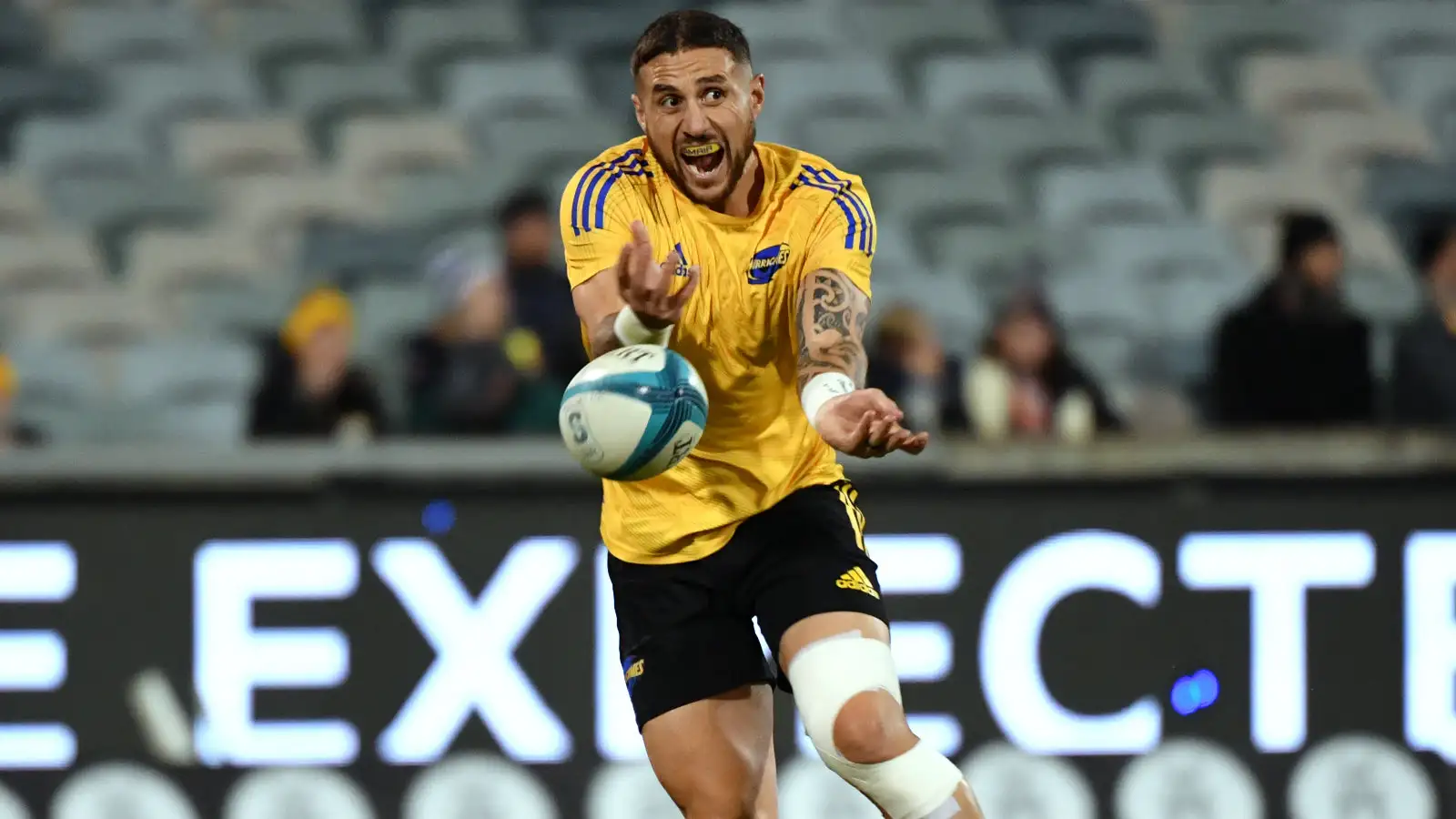 TJ Perenara warms up ahead of the Hurricanes' Super Rugby Pacific quarter-final against the Brumbies in Canberra in 2022.
