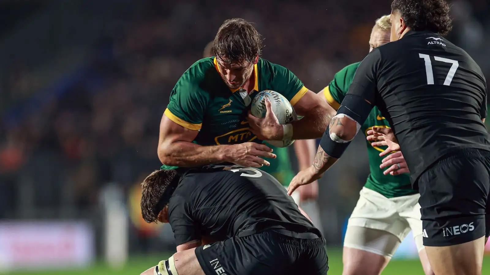 Springboks All Blacks Eben Etzebeth of South Africa during round 2 of the Lipovitan-D Rugby Championship 2023 between New Zealand and South Africa at Go Media Stadium Auckland