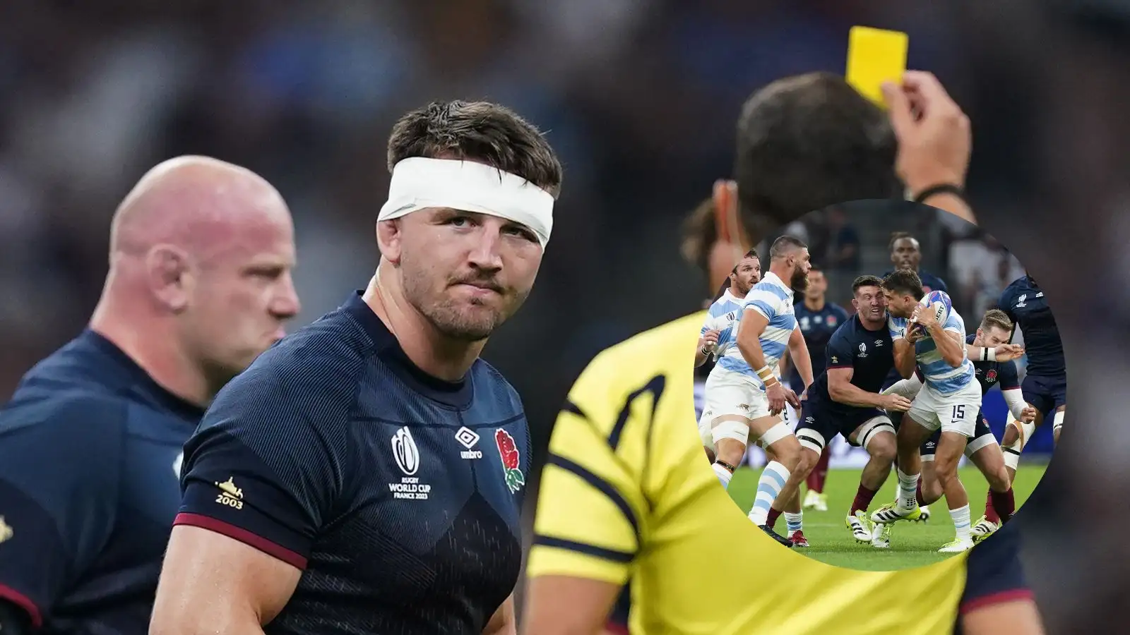 England's Tom Curry is shown a yellow card during the 2023 Rugby World Cup Pool D match at the Stade de Marseille, France. Picture date: Saturday September 9, 2023.