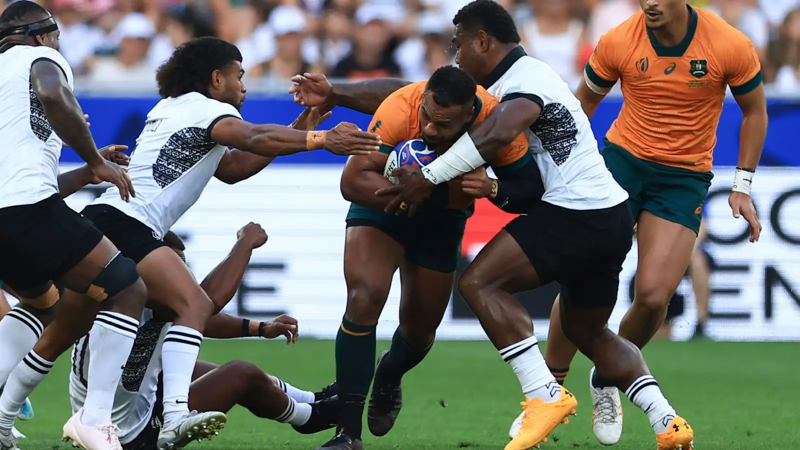 Wallaby Samu Kerevi on the charge against Fiji.