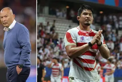 Eddie Jones and Japan captain Kazuki Himeno - Rugby World Cup