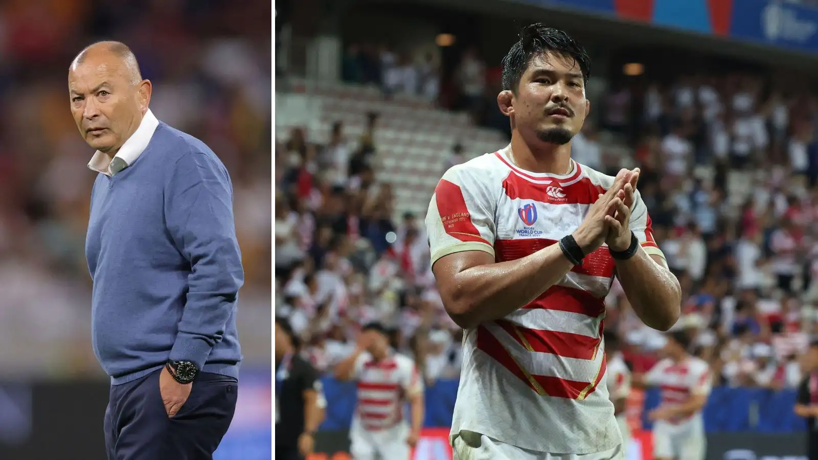 Eddie Jones et le capitaine japonais Kazuki Himeno - Coupe du Monde de Rugby