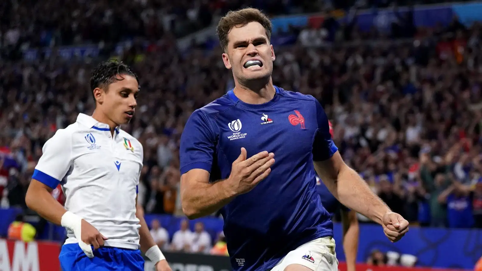 France wing Damian Penaud after scoring against Italy.