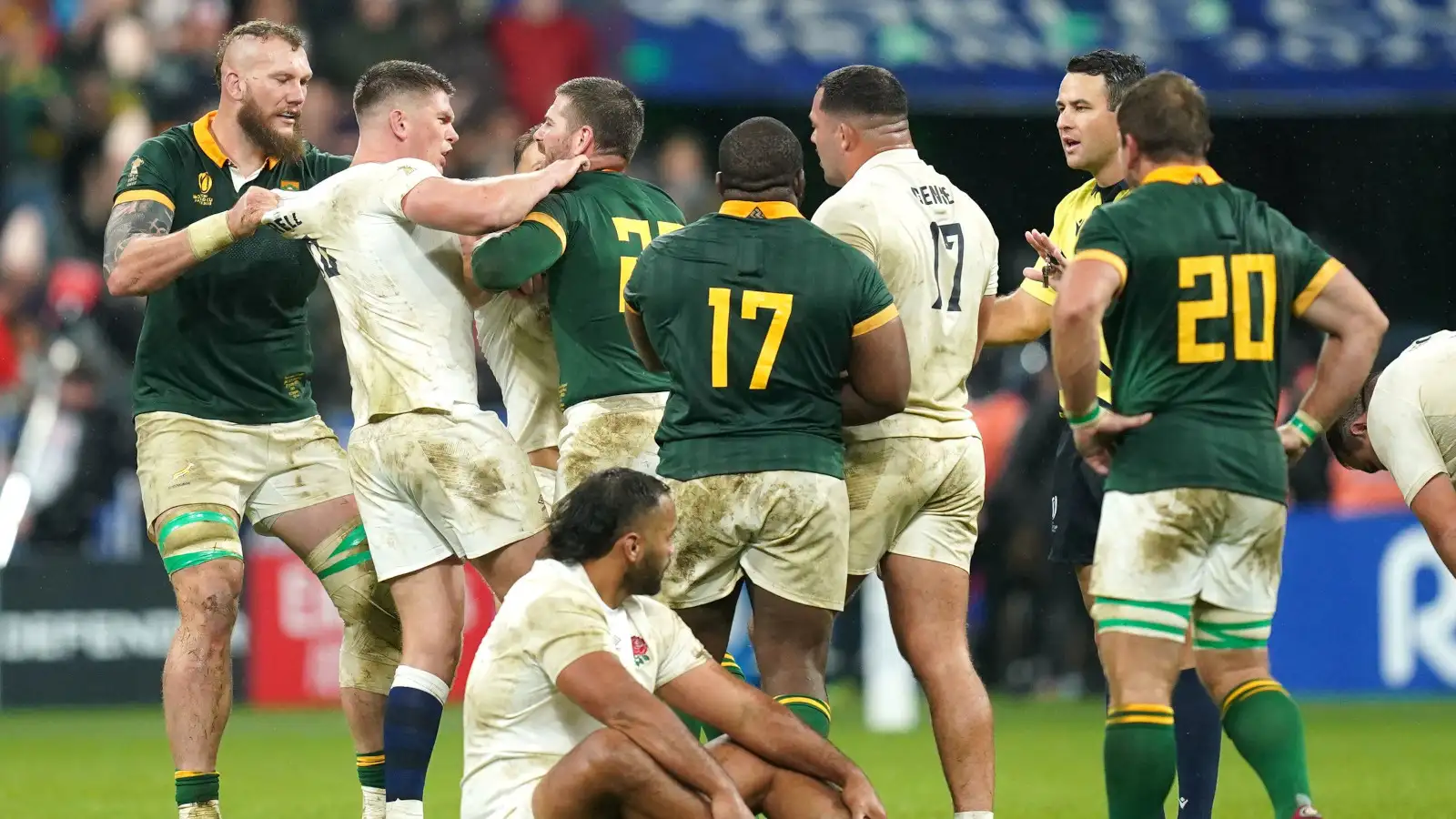 Tempers flare at full-time between England and South Africa.