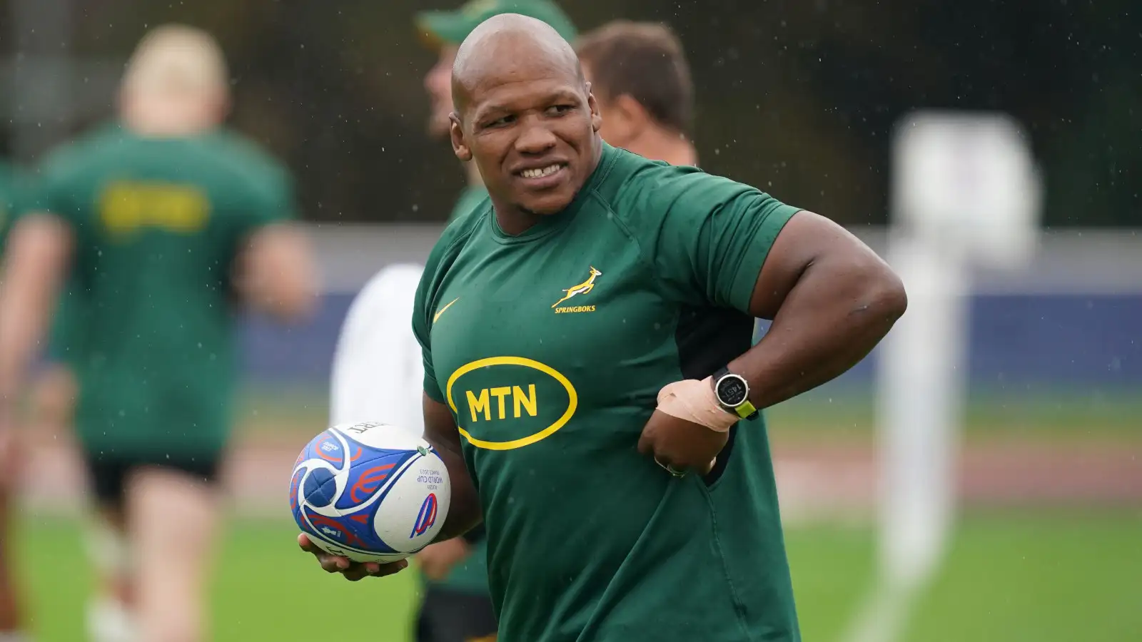 Springboks hooker Bongi Mbonambi in training ahead of Rugby World Cup final.