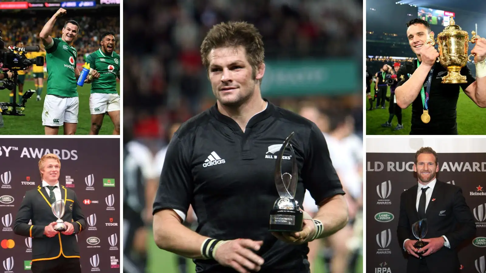 World Rugby Player of the Year Award winners Ireland's Johnny Sexton, South Africa's Pieter-Steph du Toit, New Zealand's Richie McCaw, New Zealand's Dan Carter and All Blacks number eight Kieran Read.