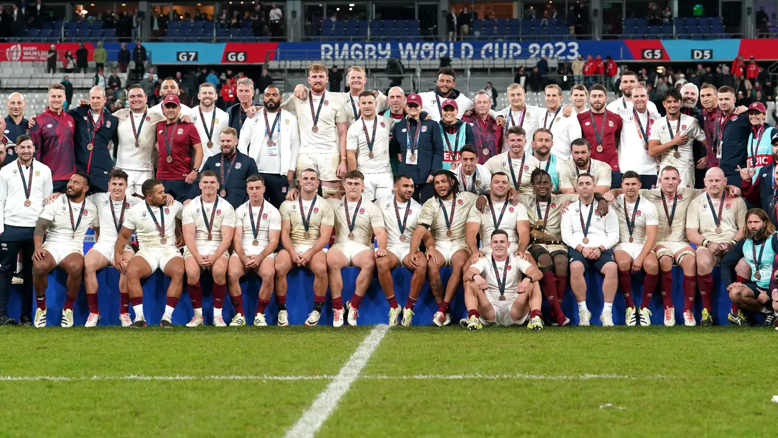 England players have team photo after Rugby World Cup Bronze Final.