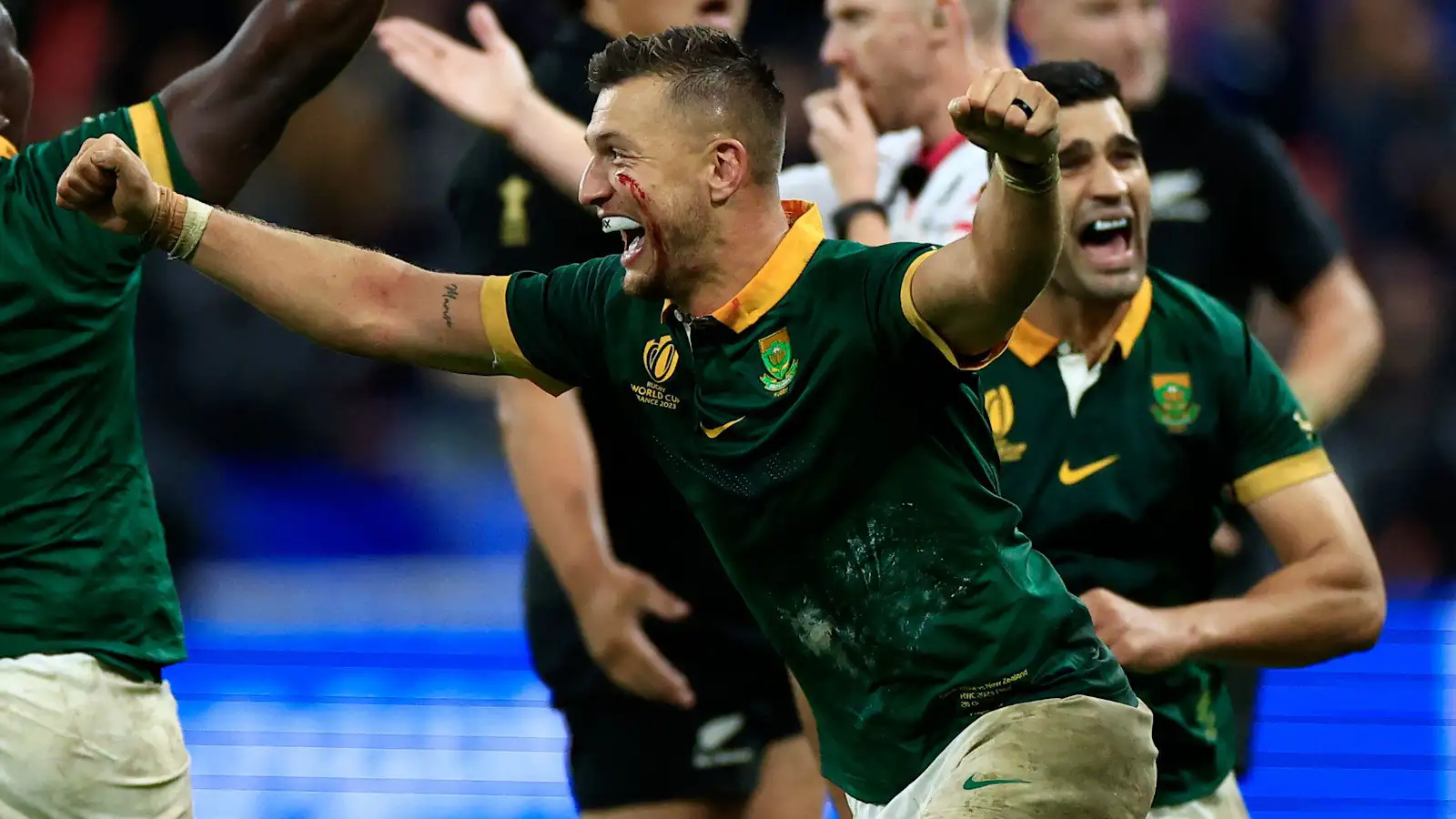 Handre Pollard célèbre la victoire des Springboks à la Coupe du monde de rugby.