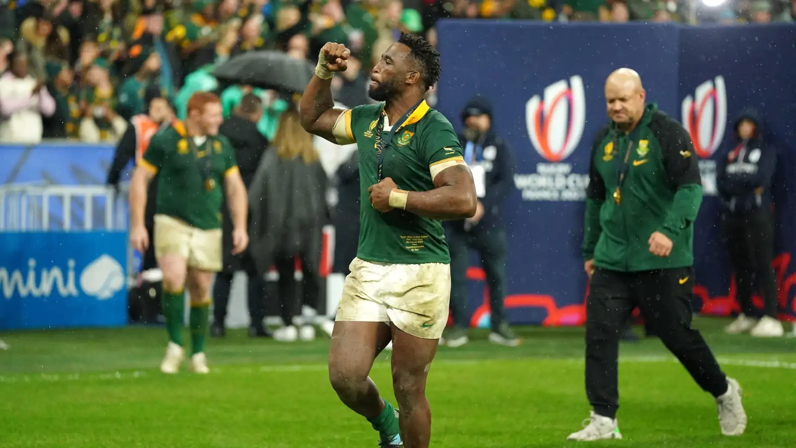 Springboks captain Siya Kolisi celebrates winning the Rugby World Cup.
