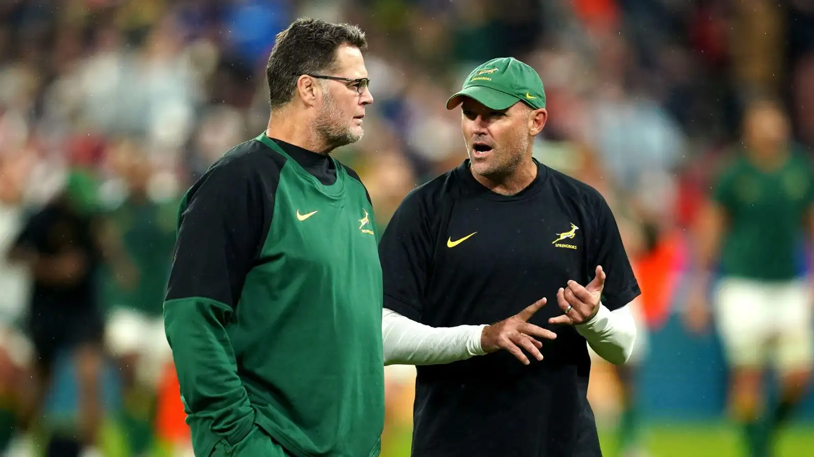 Springboks director of rugby Rassie Erasmus and head coach Jacques Nienaber during the Rugby World Cup.