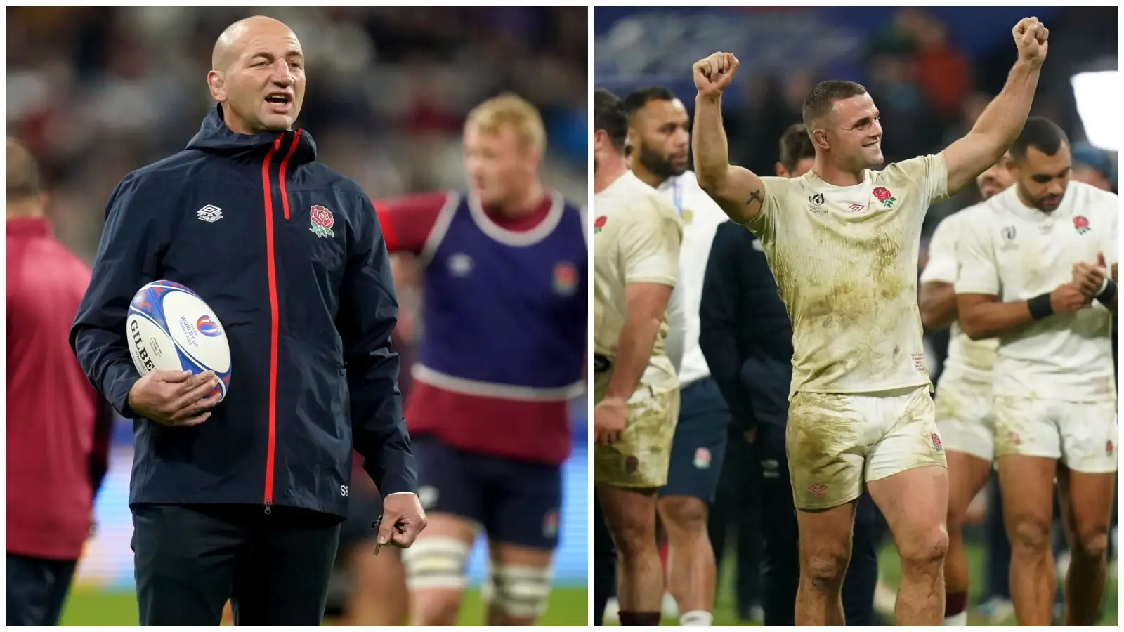 England head coach Steve Borthwick and number eight Ben Earl during the 2023 Rugby World Cup.