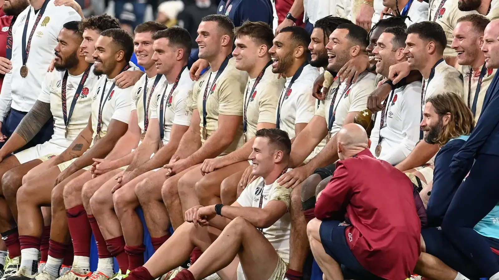 The English players after winning the Rugby World Cup 2023 Bronze final.