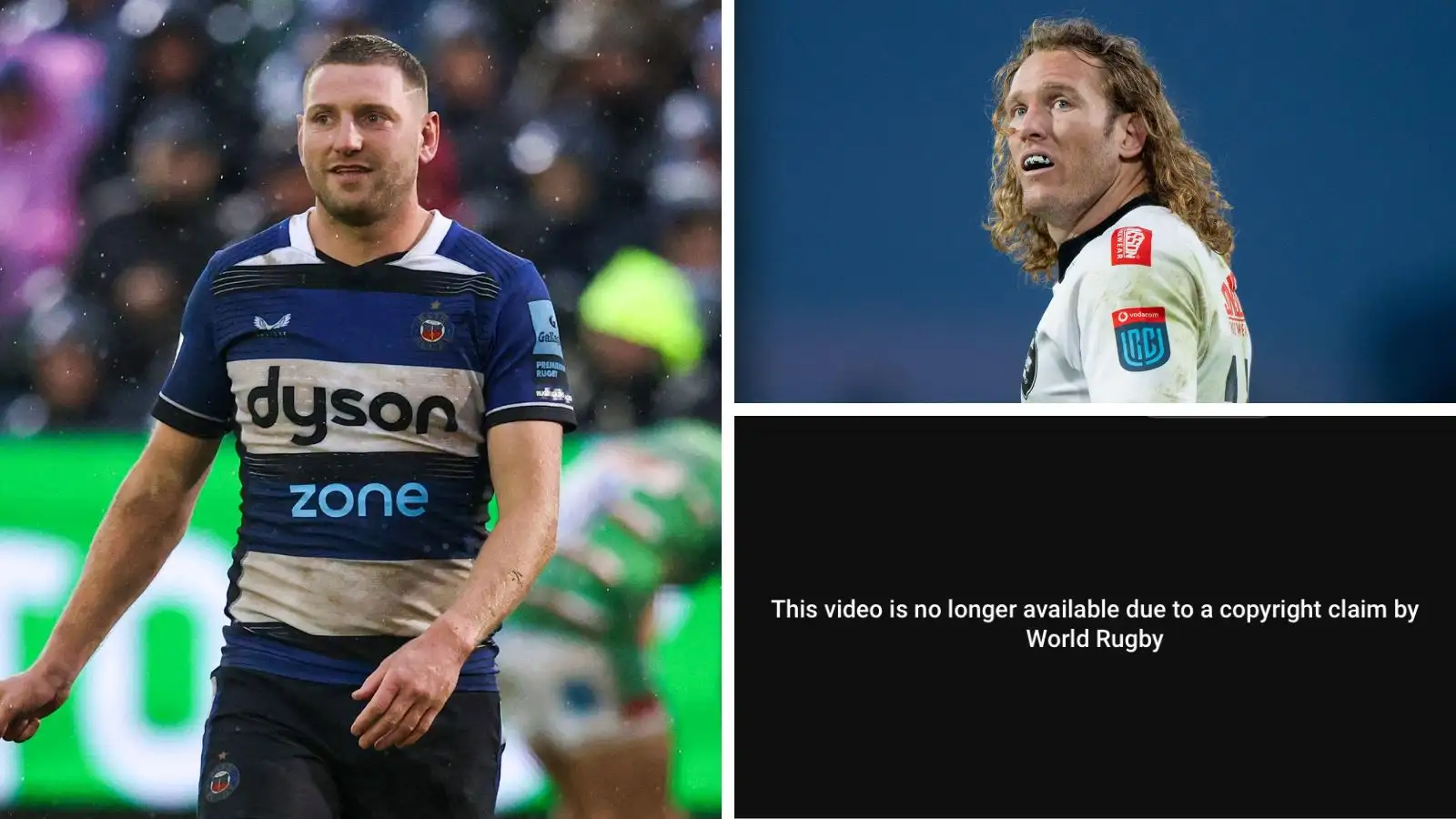Bath fly-half Finn Russell, Sharks back Werner Kok and a screenshot from YouTube.