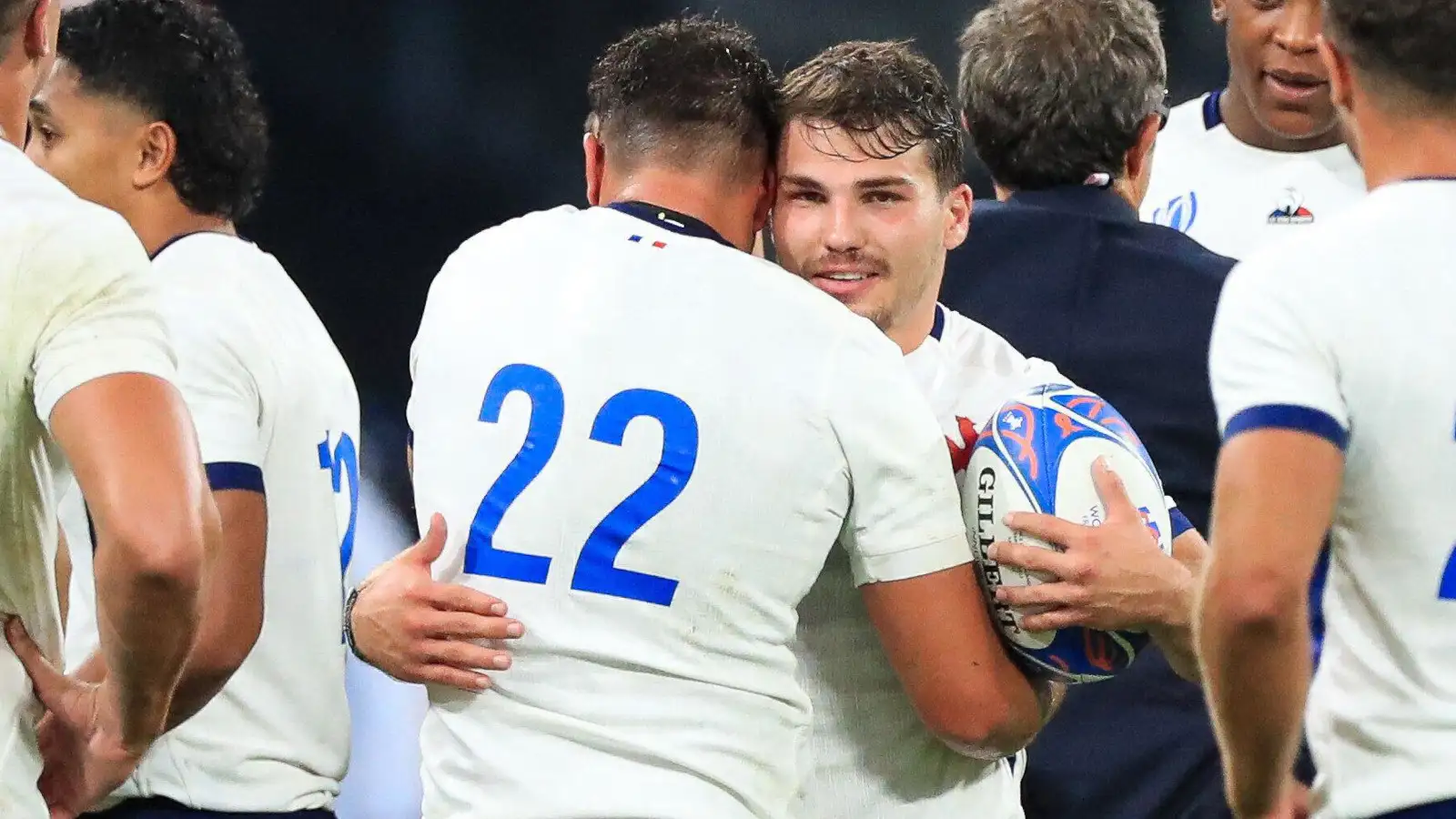 France's Antoine Dupont and Arthur Vincent during the Rugby World Cup.