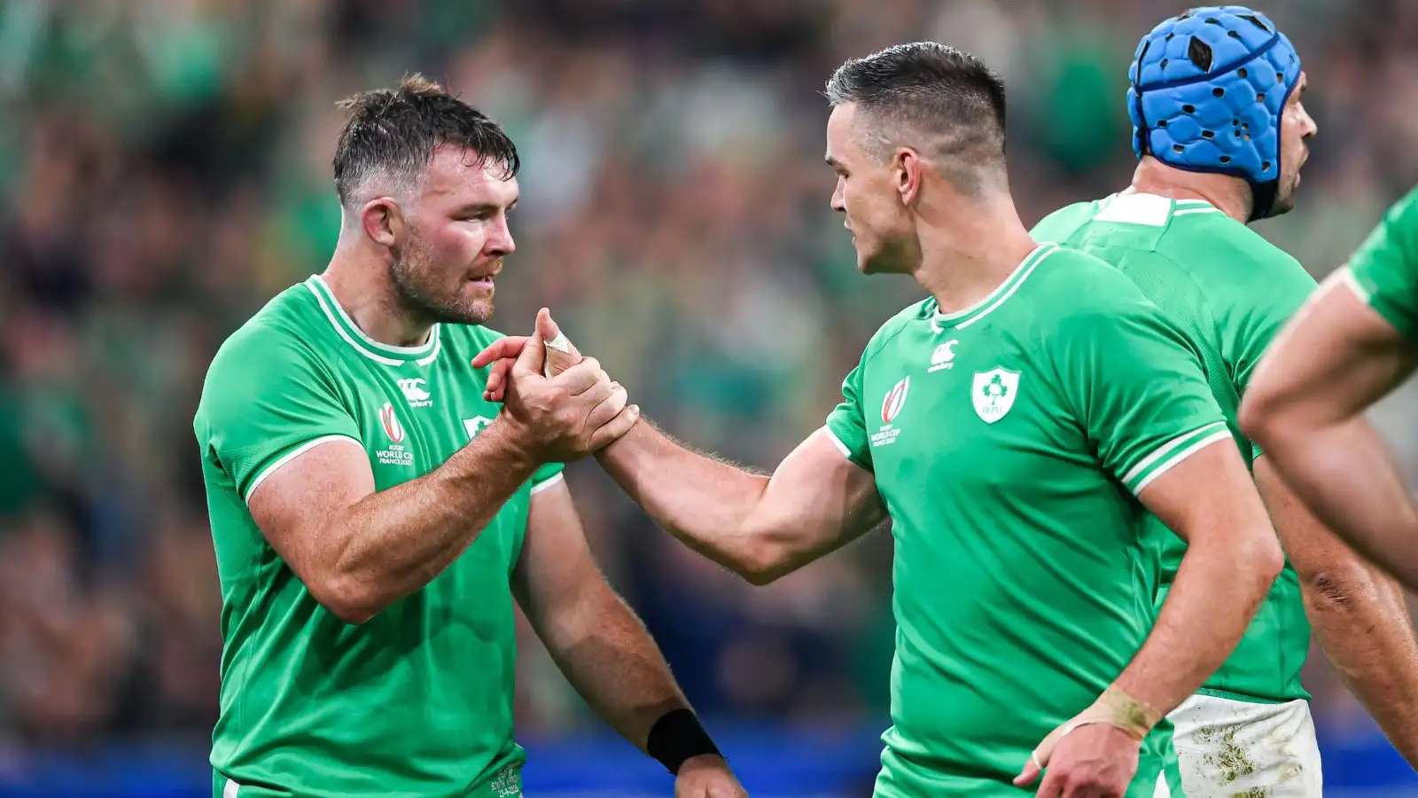 Johnny Sexton and Peter O'Mahony during the World Cup match between South Africa (Springboks) and Ireland on September 23, 2023 at Stade de France.