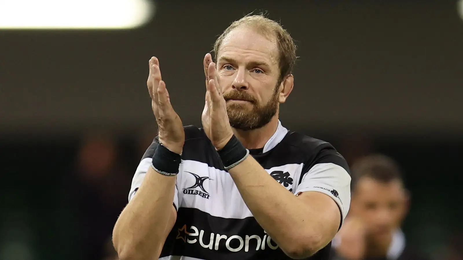 Alun Wyn Jones of Barbarians applauds the fans after the game.