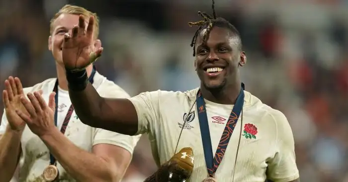 England’s Maro Itoje following during the Rugby World Cup 2023 bronze final match at the Stade de France in Saint-Denis, France.
