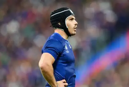 Antoine Dupont of France during the Rugby World Cup Quarter-final 4 match between France and South Africa at Stade de France.