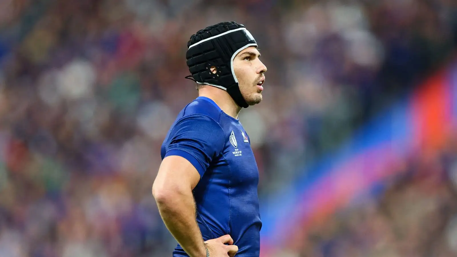 Antoine Dupont of France during the Rugby World Cup Quarter-final 4 match between France and South Africa at Stade de France.