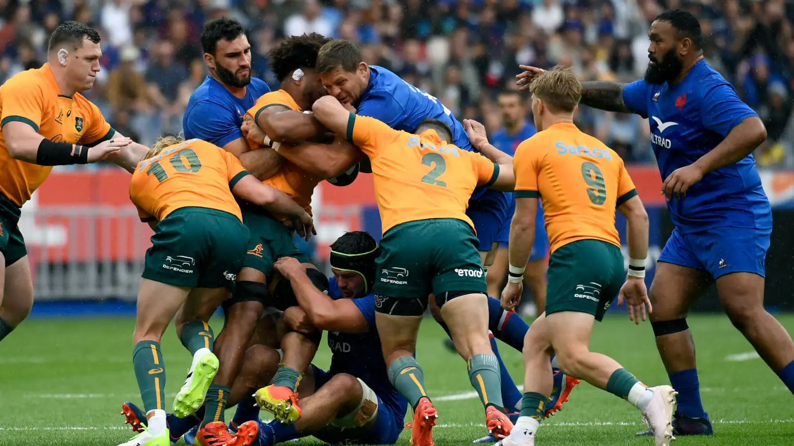 Australia taking on France in a 2023 Rugby World Cup warm-up.