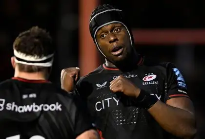 Maro Itoje in action for Saracens following the Rugby World Cup in 2023.
