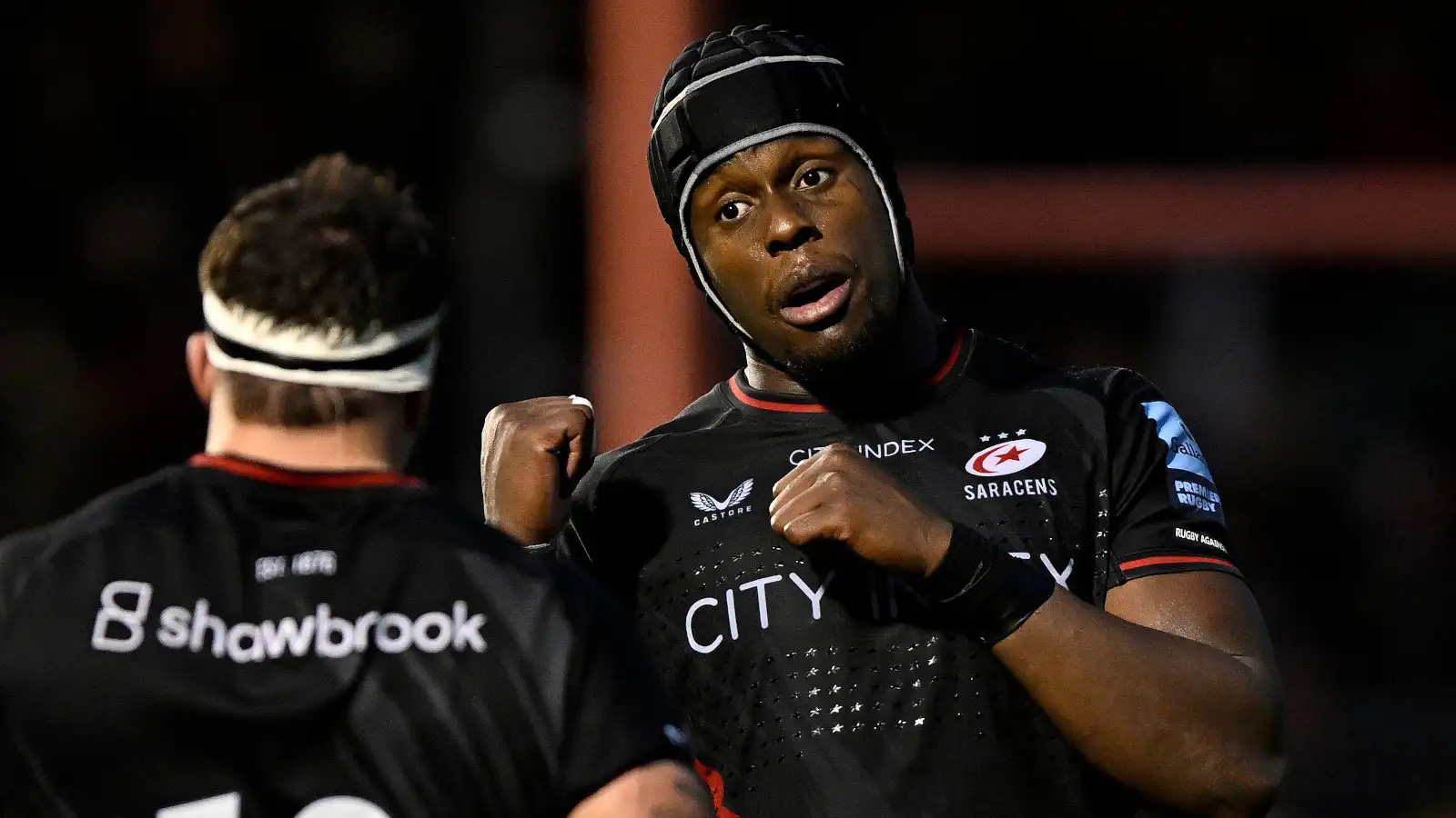Maro Itoje in action for Saracens following the Rugby World Cup in 2023.