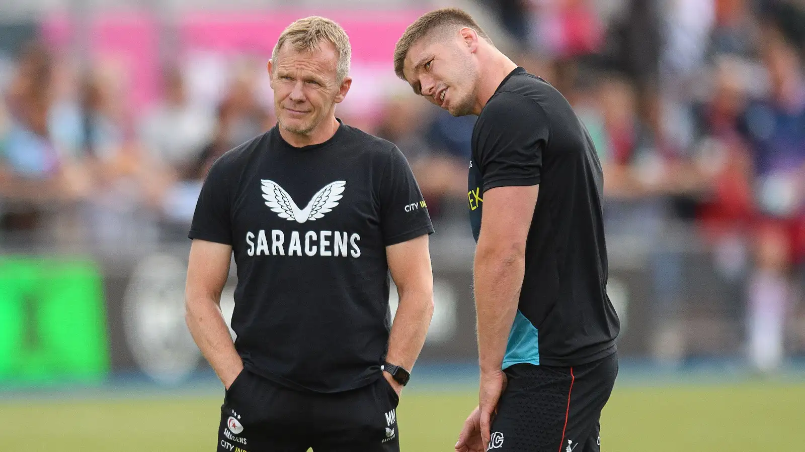 Saracens director of rugby Mark McCall alongside captain Owen Farrell.