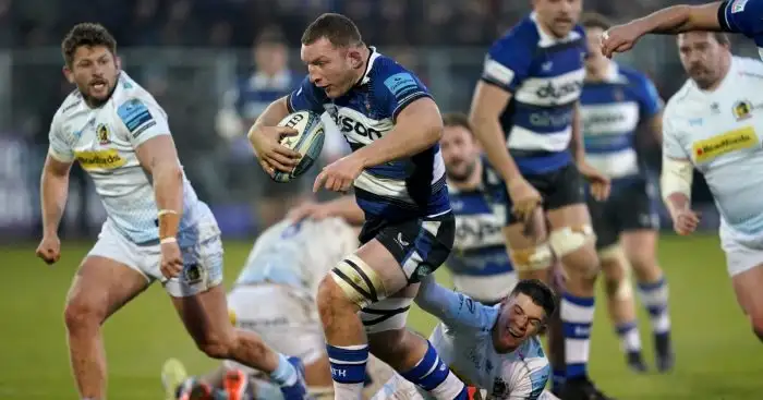 Bath's Sam Underhill on the charge against Exeter Chiefs.