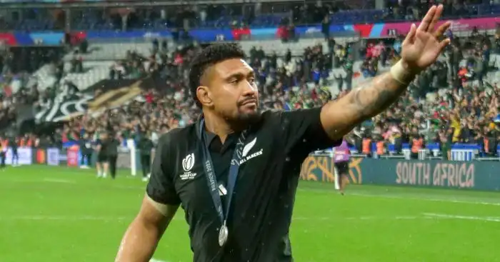 All Blacks forward Ardie Savea thanks the fans after the Rugby World Cup final.