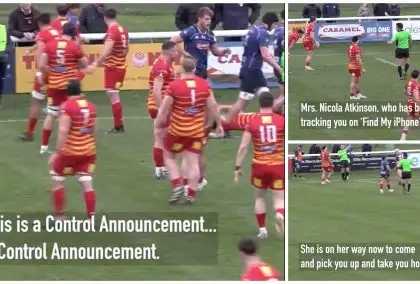 WATCH: Crowd breaks out in laughter after hysterical public announcement at tense English league clash
