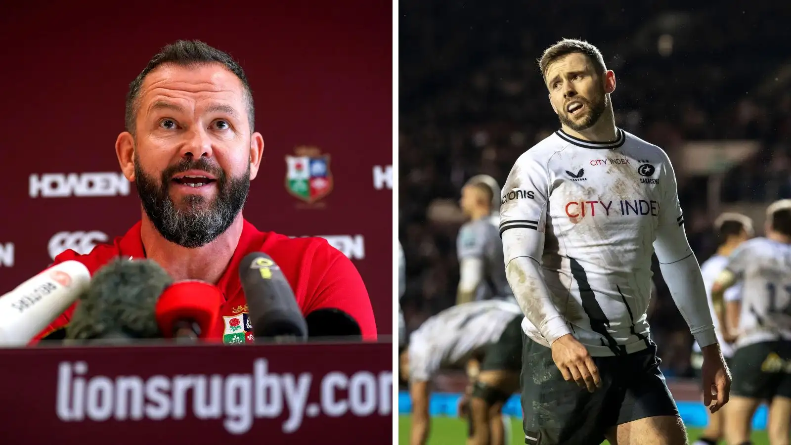 Andy Farrell during the British and Irish Lions Head Coach announcement and Saracens Elliot Daly.