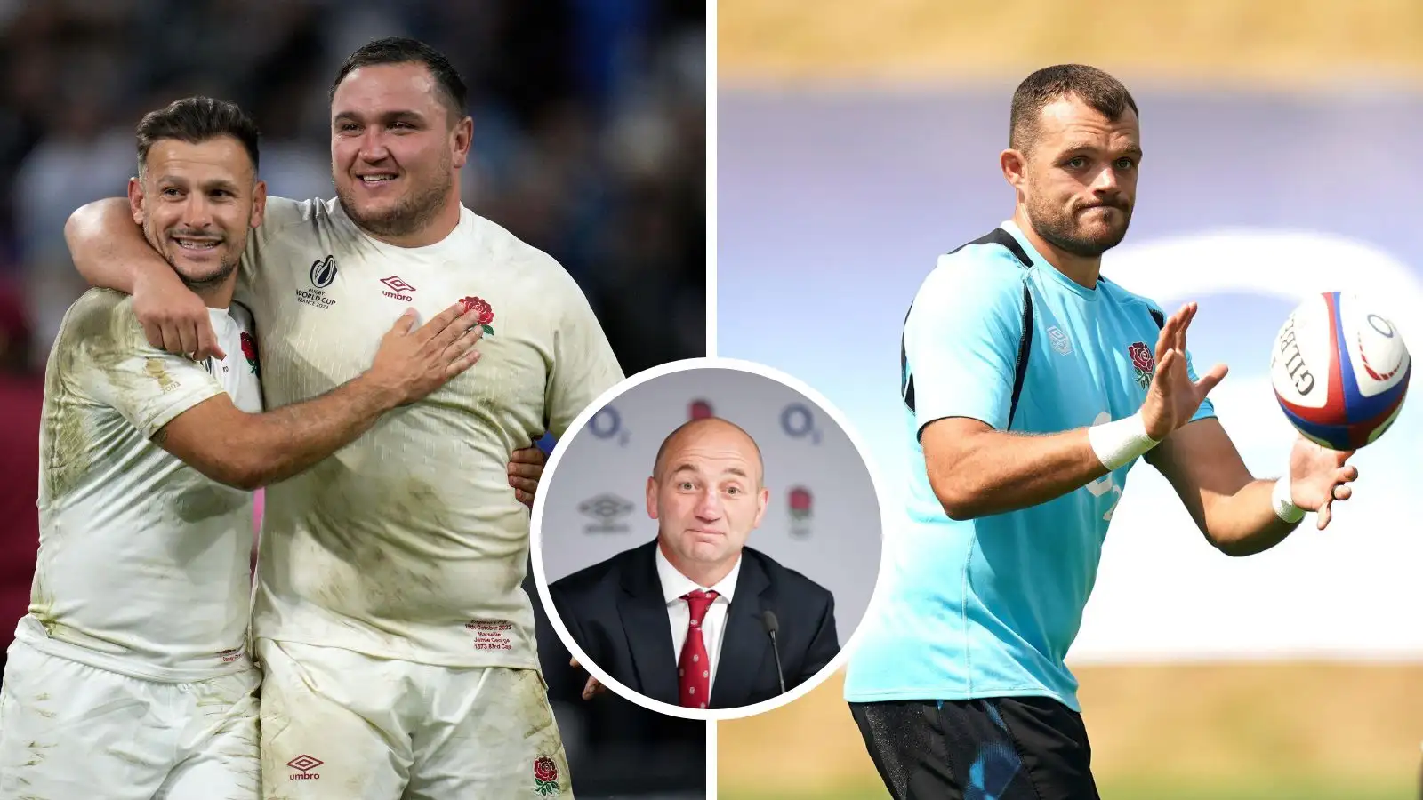 England scrum-half Danny Care, hooker Jamie George, head coach Steve Borthwick, and number eight Zach Mercer.