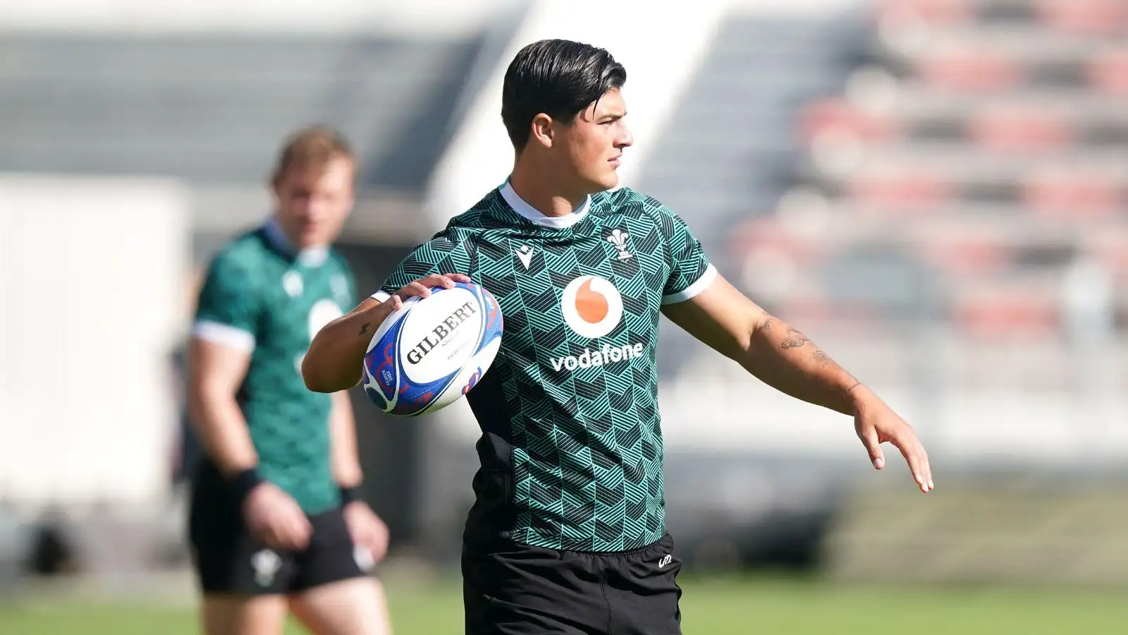 Wales' Louis Rees-Zammit during a training session at the Stade Mayol in Toulon, France.