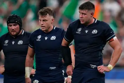 Scotland lock Grant Gilchrist (right) during Rugby World Cup.