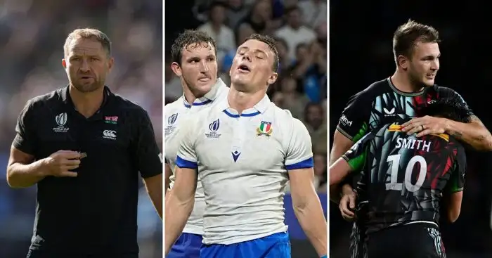 Japan coach Tony Brown, Italy fly-half Paolo Garbisi and Harlequins' Andre Esterhuizen and Marcus Smith.