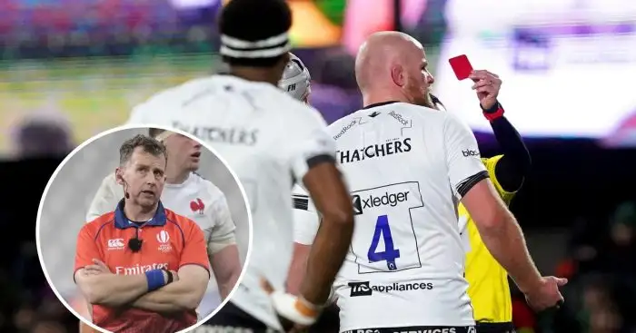Ex-Referee Nigel Owens and Bristol Bears lock Josh Caulfield being sent off against Connacht in the Investec Champions Cup.