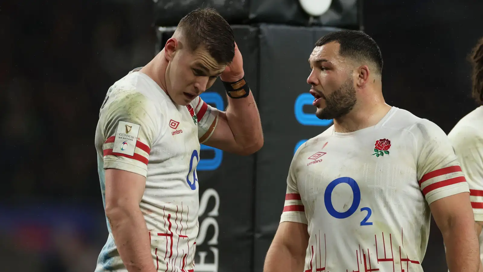 Freddie Steward and Ellis Genge dejected during defeat to France in 2023 Six Nations.