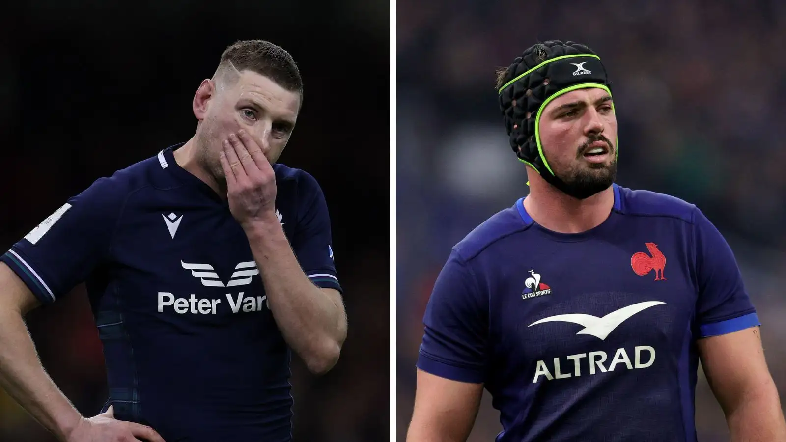 Scotland captain Finn Russell and France skipper Gregory Alldritt during the opening round of the 2024 Six Nations.